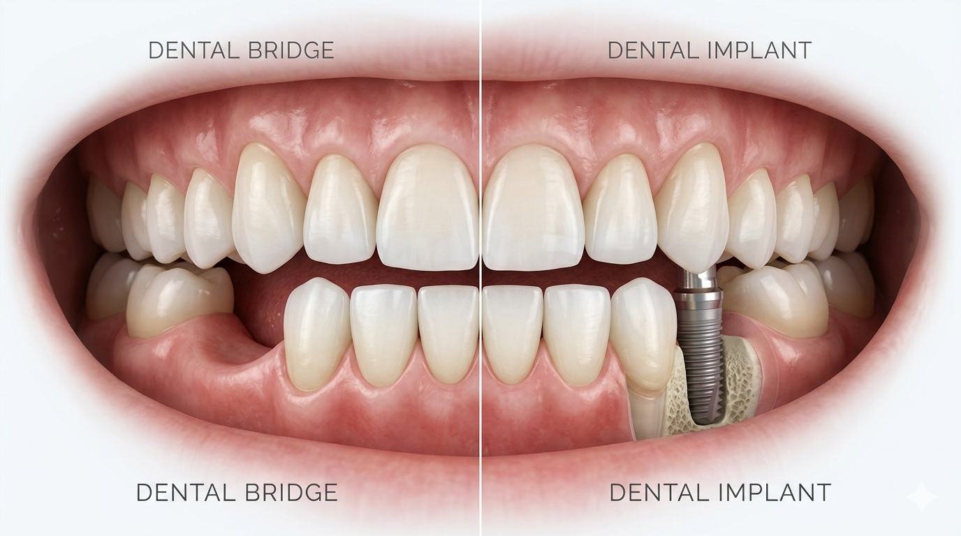 Dental bridge vs implant comparison