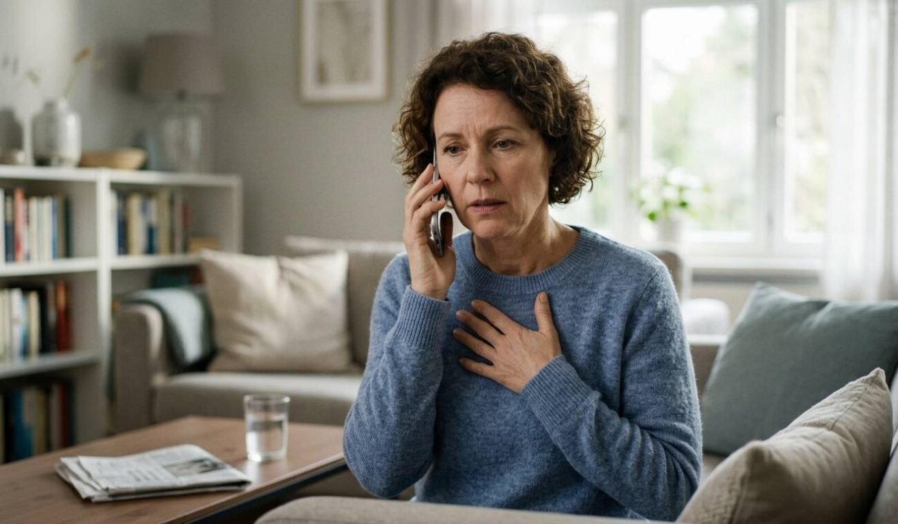 Individual calling emergency services after developing left arm pain and chest symptoms