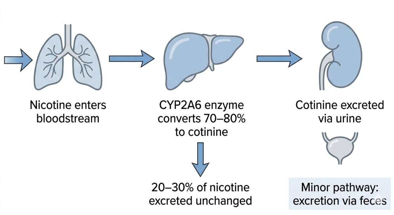 how long does nicotine stay in your system – diagram showing nicotine converting to cotinine in the liver