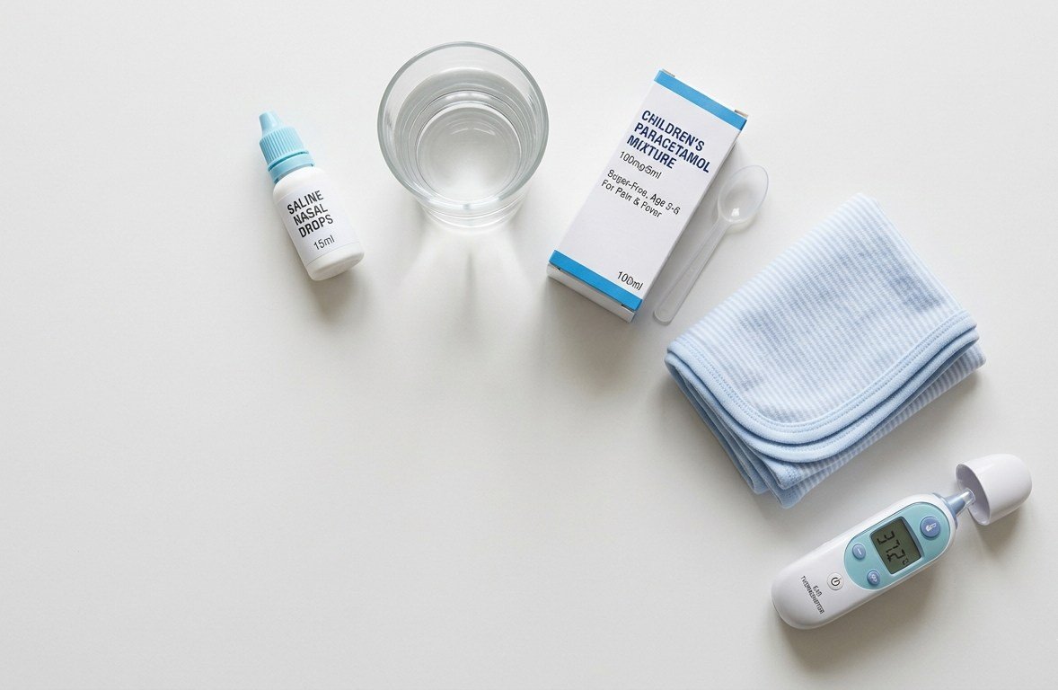 RSV rash and RSV home care items including saline drops fluids rest and fever management